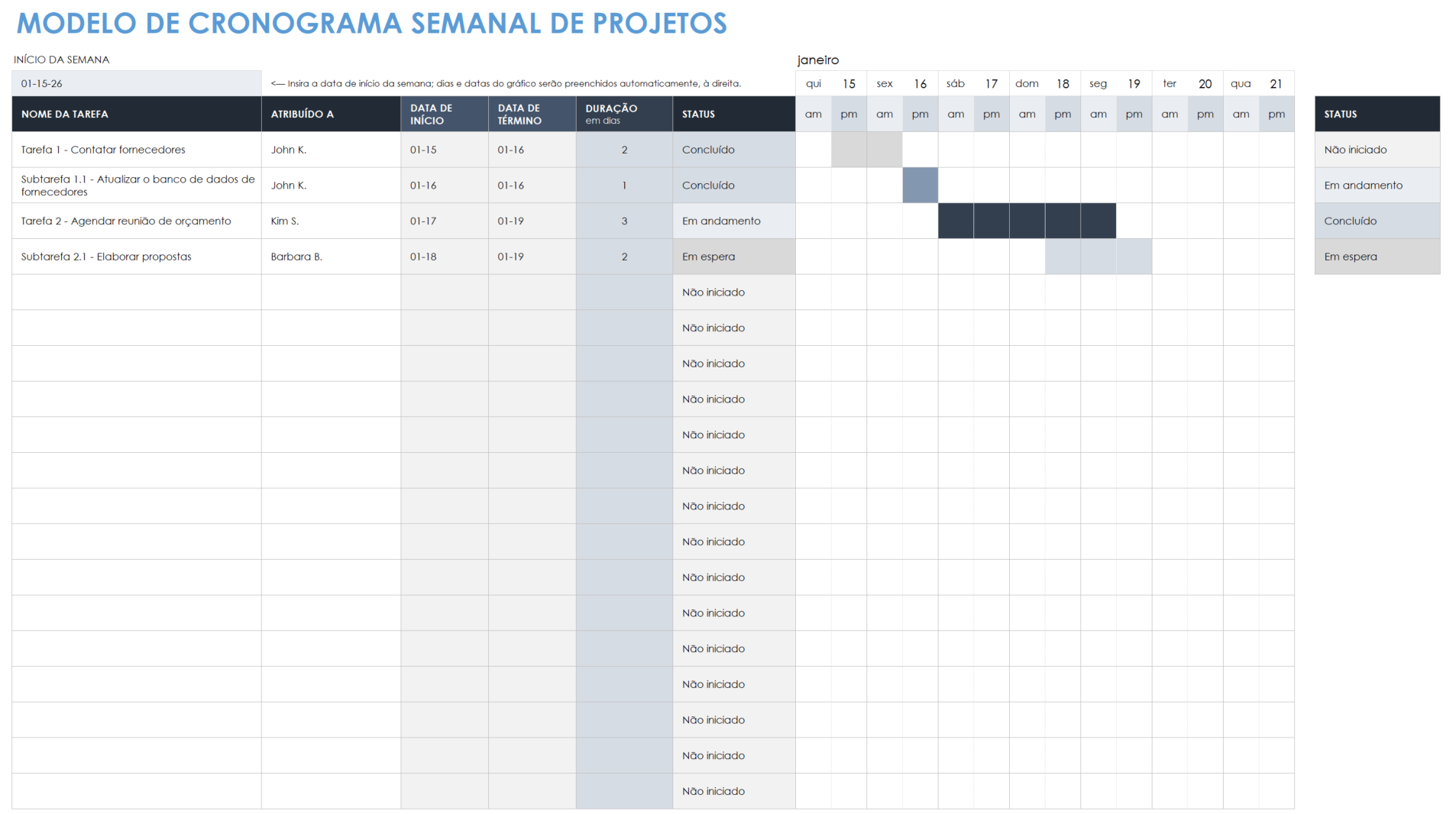  modelo de cronograma semanal do projeto