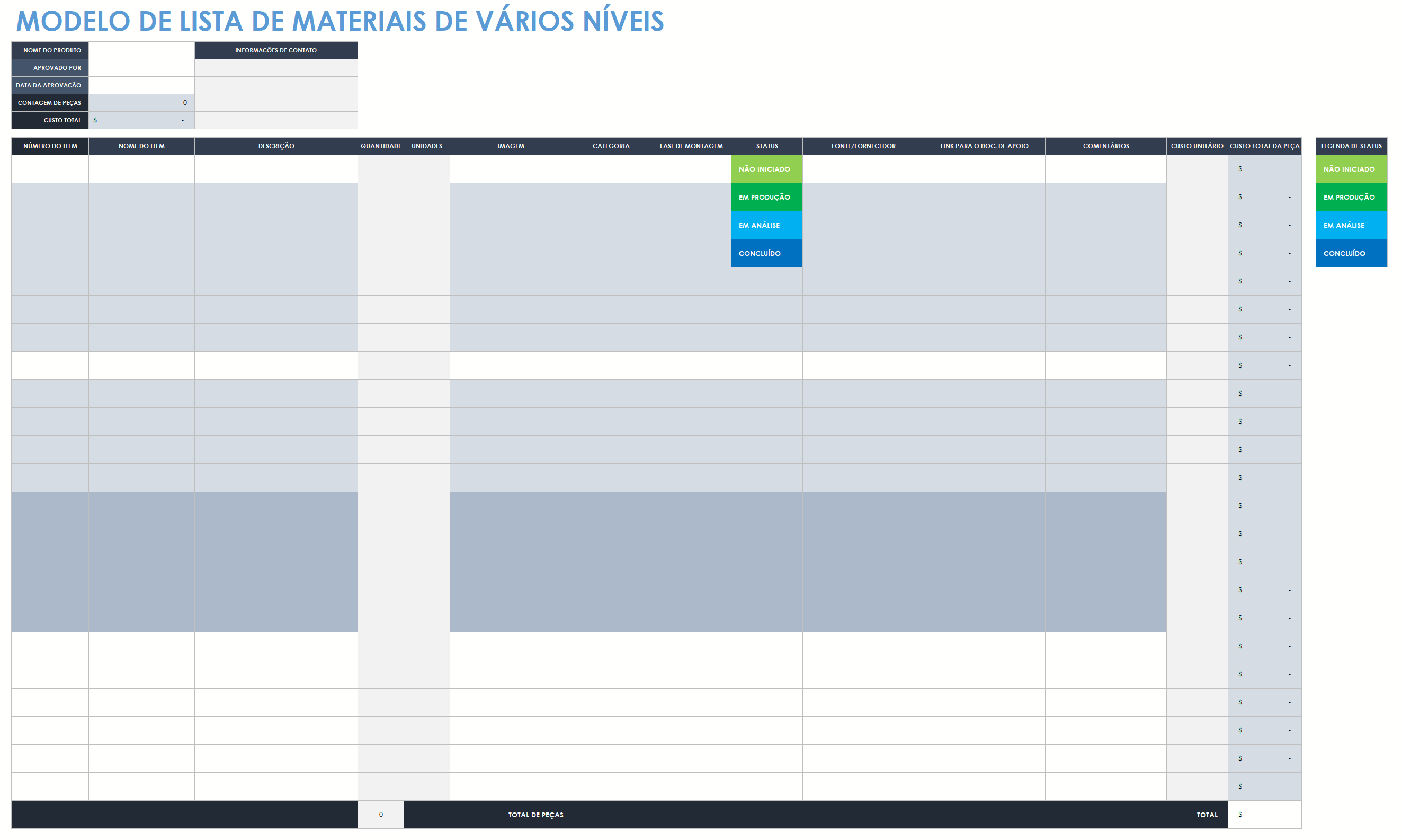  modelo de lista de materiais multinível