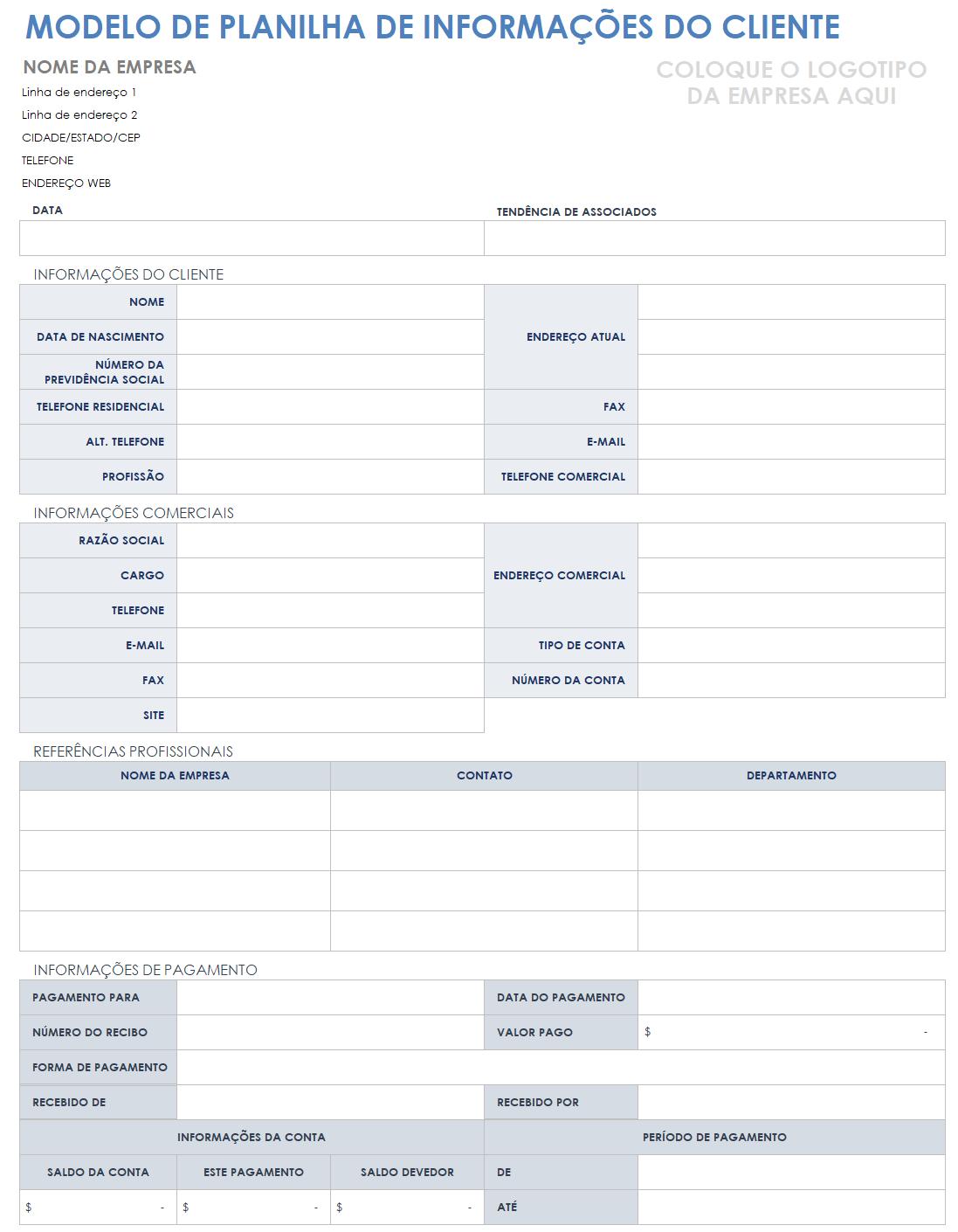 Ficha de informações do cliente