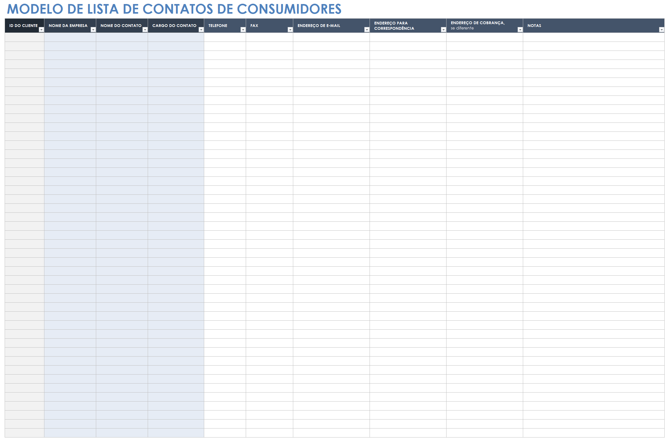  modelo de lista de contatos do cliente