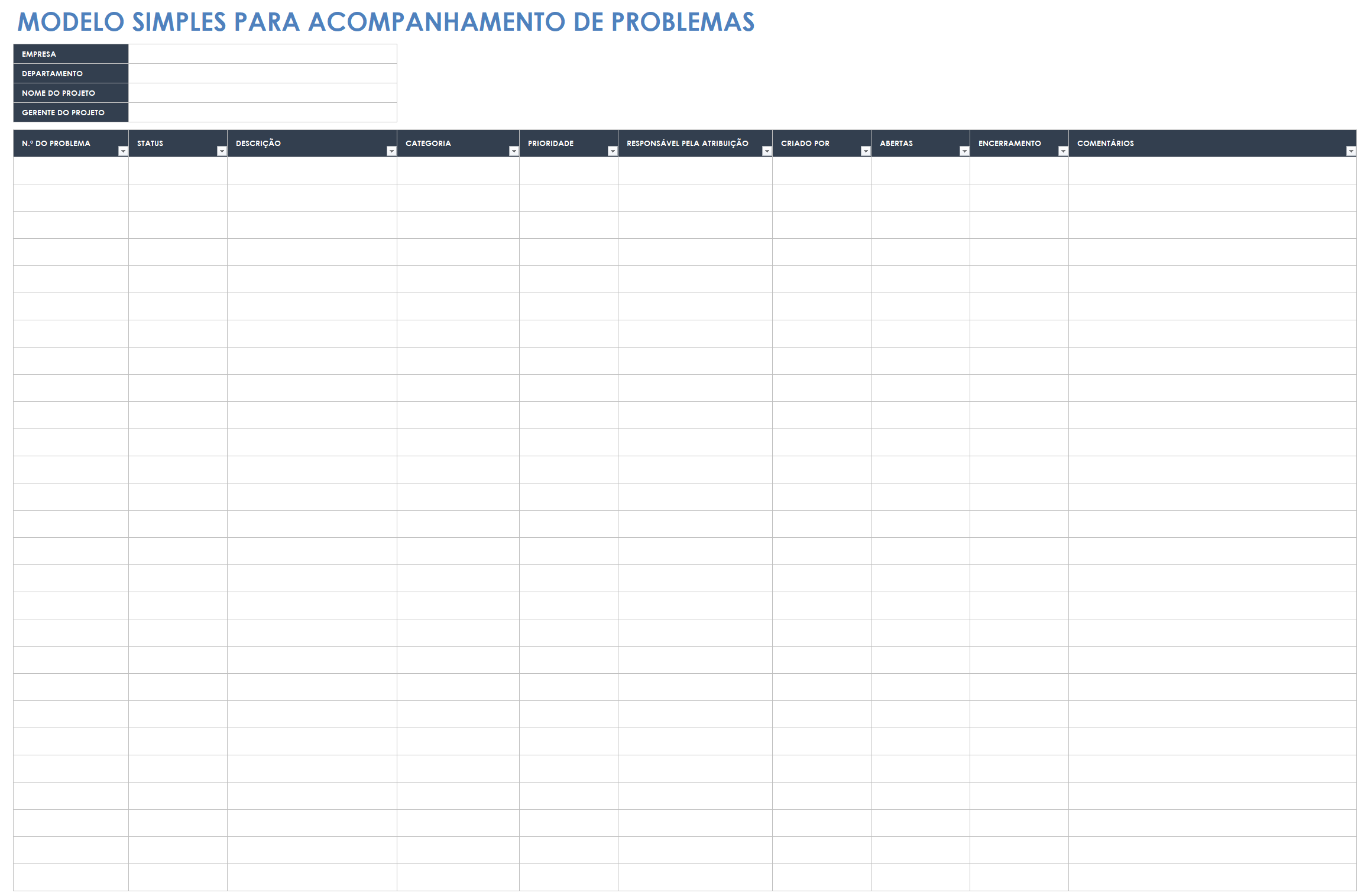 Modelo simples de rastreamento de problemas