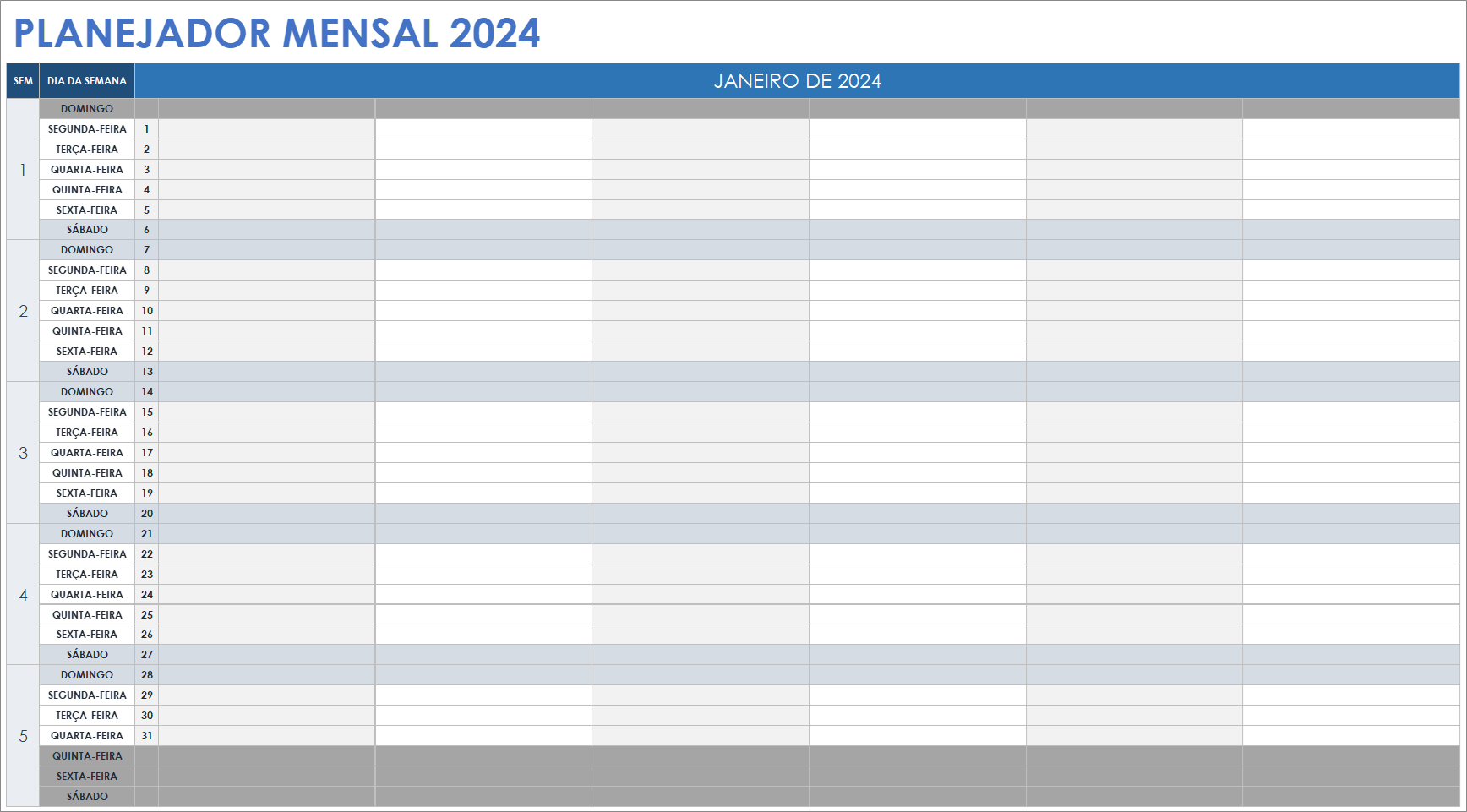 Modelo de planejador mensal 2024