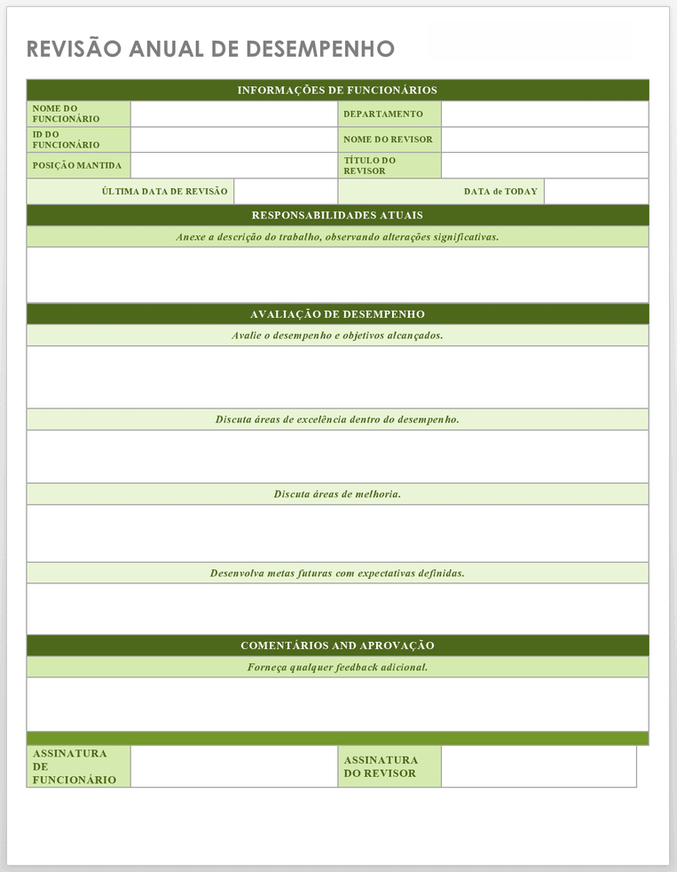 Modelo de revisão anual de desempenho