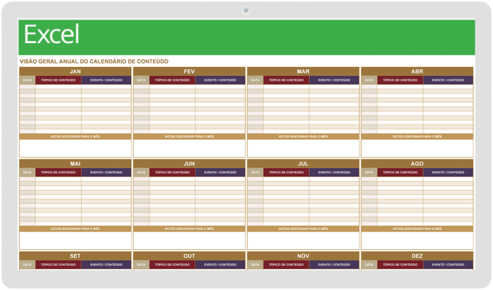 Calendário anual de conteúdo