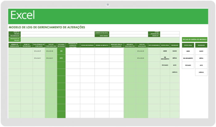 Modelo de registro de gerenciamento de alterações