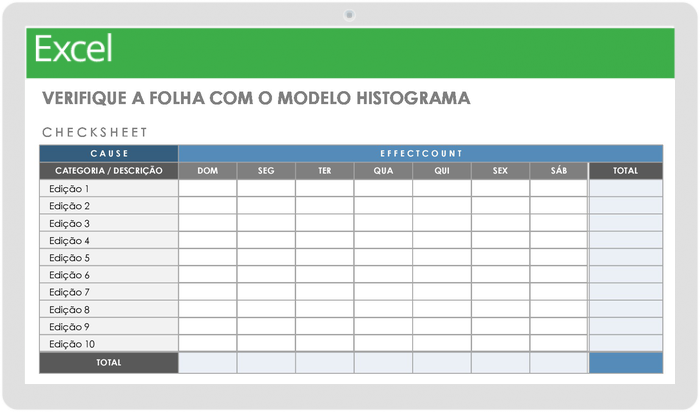 Folha de verificação com histograma