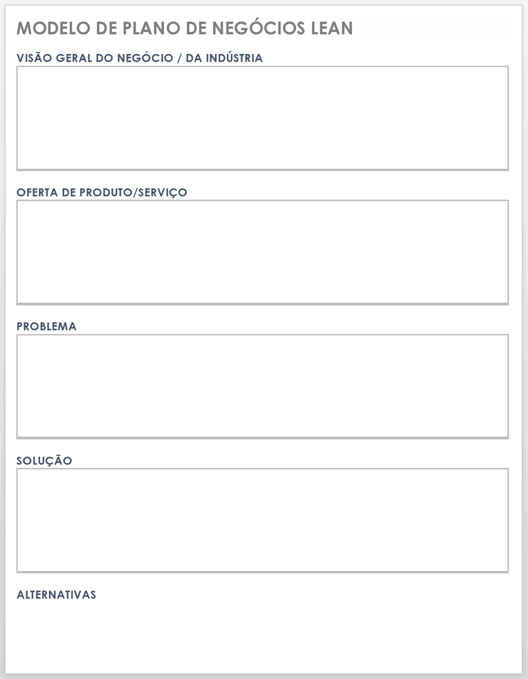 Modelo de Plano de Negócios Lean