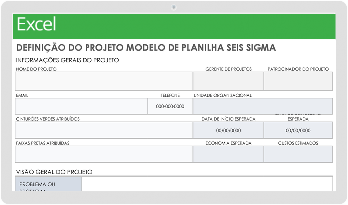 Planilha de Definição de Projeto Seis Sigma