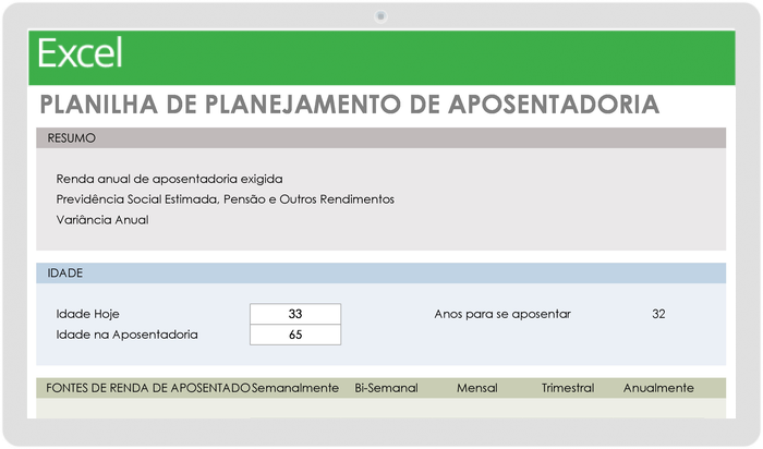 Modelo de Planilha de Planejamento de Aposentadoria