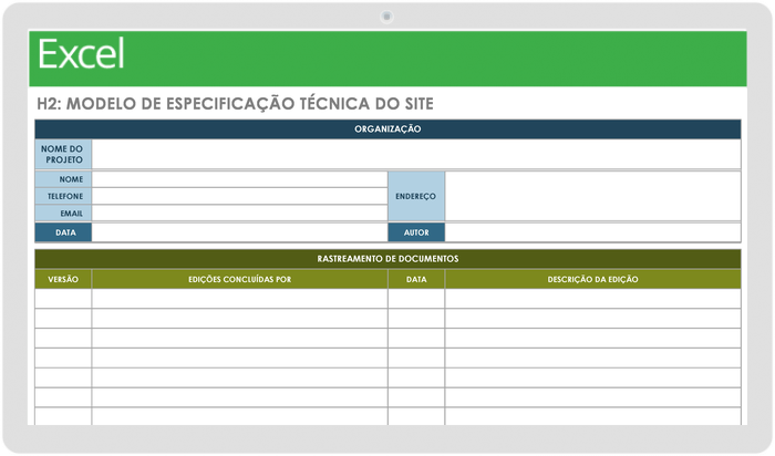 Modelo de especificação técnica do site