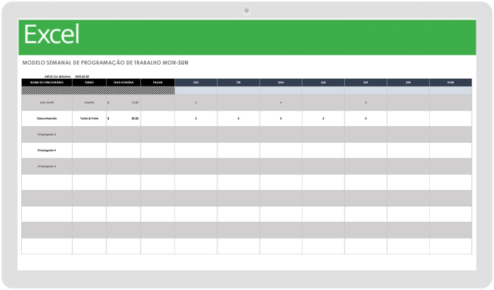 Horário de Trabalho Semanal Seg Dom Modelo